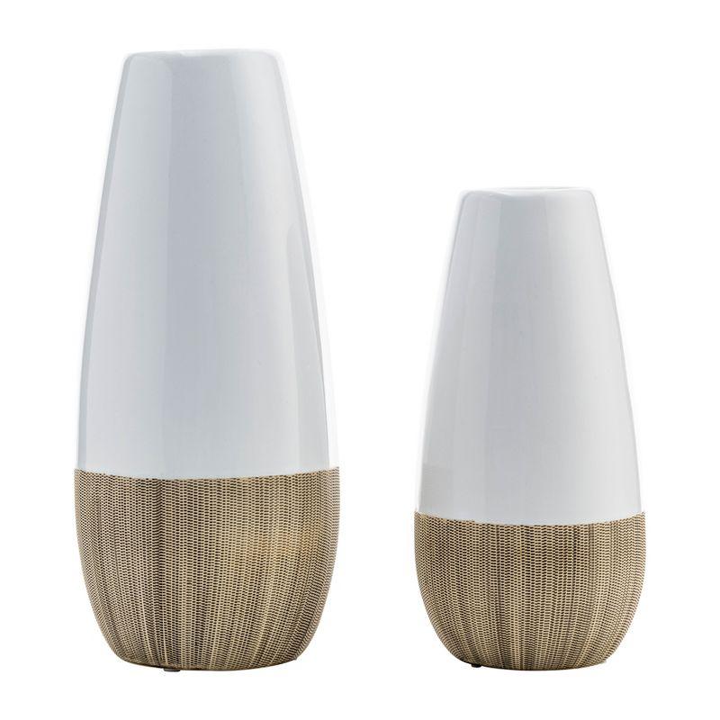 Sagebrook Home 10" Ceramic Vase - Contemporary Two Tone White and Beige Vase For Decorative Table Accent - Stylish Home or Office Decor