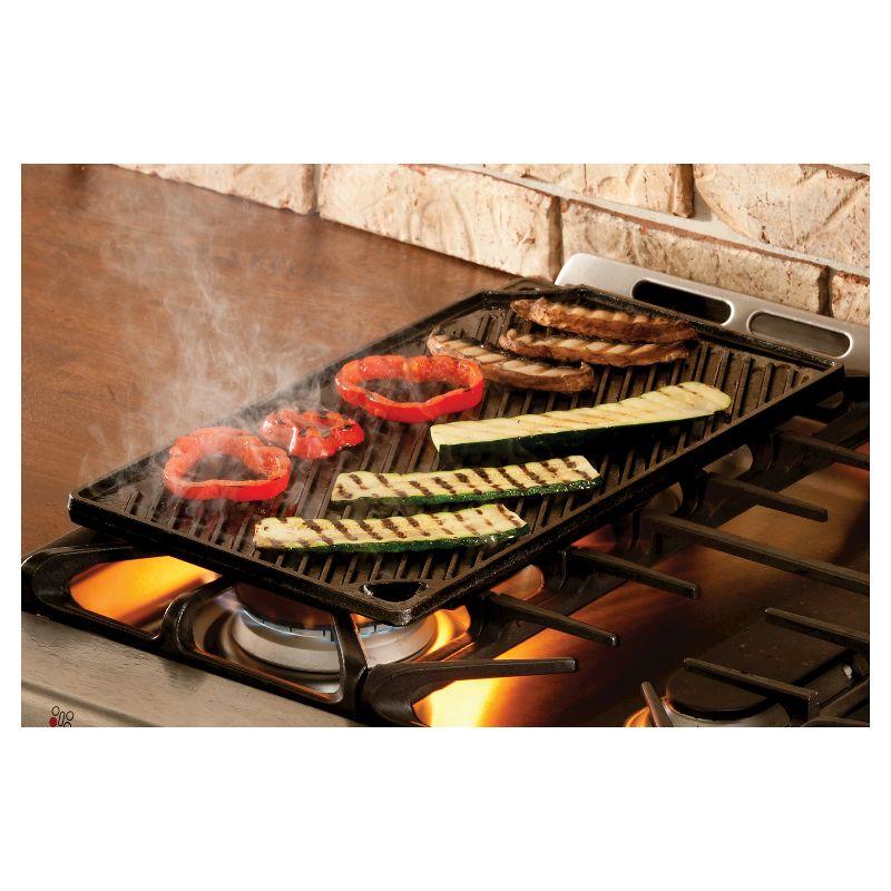 Lodge 16.75" x 9.5" Cast Iron Reversible Griddle: Preseasoned, Even-Heating, Nonstick, Induction & Oven Safe Grill Pan