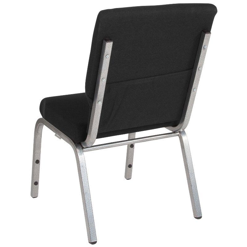 Emma and Oliver 18.5"W Stacking Church Chair in Black Fabric - Silver Vein Frame