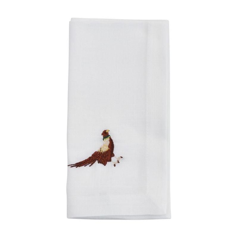 White Polyester Embroidered Pheasant Design Table Napkins Set