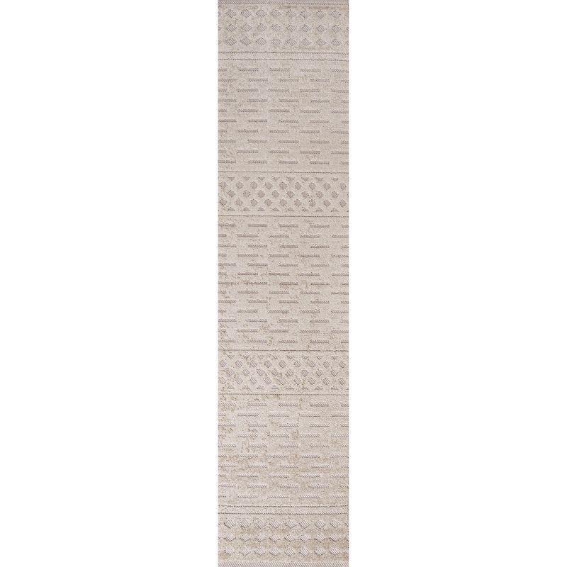 Ivory and Beige Geometric Synthetic Indoor/Outdoor Runner Rug