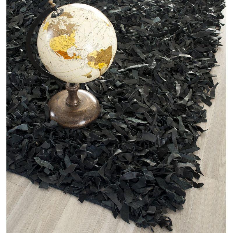 Leather Shag LSG511 Handwoven Area Rug - Black - 8'x8' - Safavieh