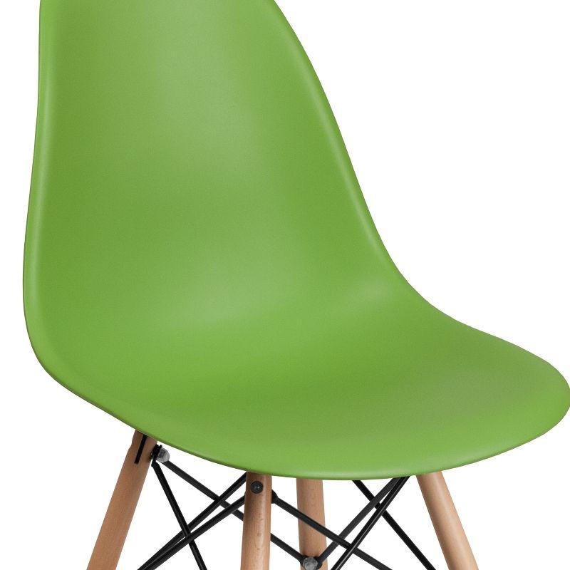 Mid-Century Modern Green Plastic Side Chair with Wooden Legs