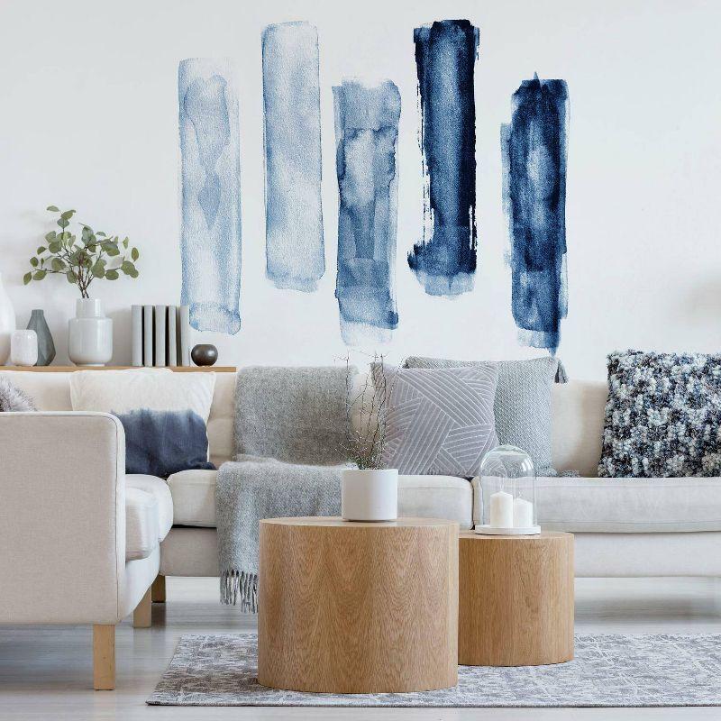 Brush Strokes Peel and Stick Giant Wall Decal Blue - RoomMates: Vinyl Abstract Modern Decor, Self-Adhesive