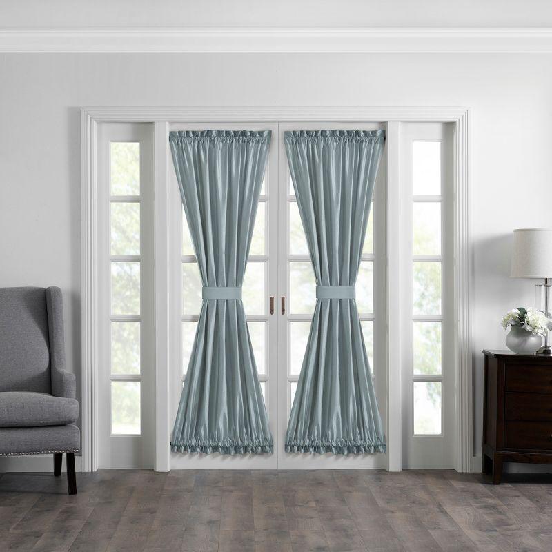 Colette Faux Silk French Door Single Window Panel - 54" x 72" - Mineral Blue - Elrene Home Fashions