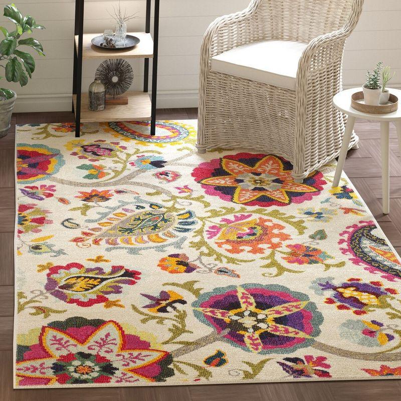 Ivory Floral 47" Soft Synthetic Easy-Care Area Rug