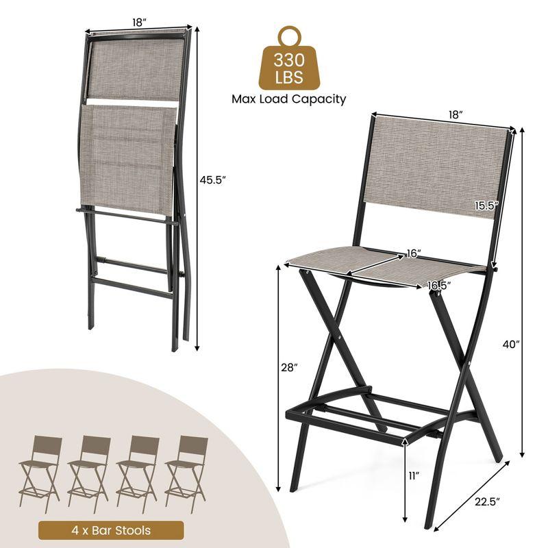 Costway Set of 4 Outdoor Bar Chair Folding Bar Height Stool with Metal Frame Coffee