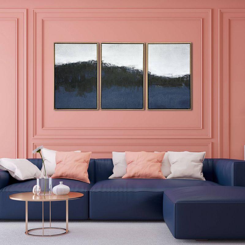 Gallery 57 24"x48" Sapphire Abstract Triptych Floating Framed Canvas Wall Art Print