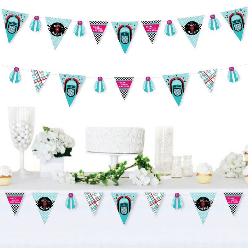 Big Dot of Happiness 50's Sock Hop - DIY 1950s Rock N Roll Party Pennant Garland Decoration - Triangle Banner - 30 Pieces