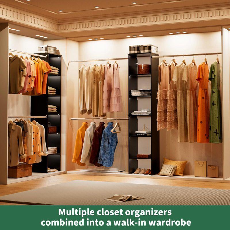 LOVMOR Wood Closet Organizer Starter Kit Tower with 3 Hang Rods