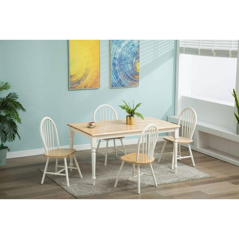 5pc Farmhouse Dining Set White/Natural - Boraam: Solid Hardwood, 4 Chairs, Rectangle Table