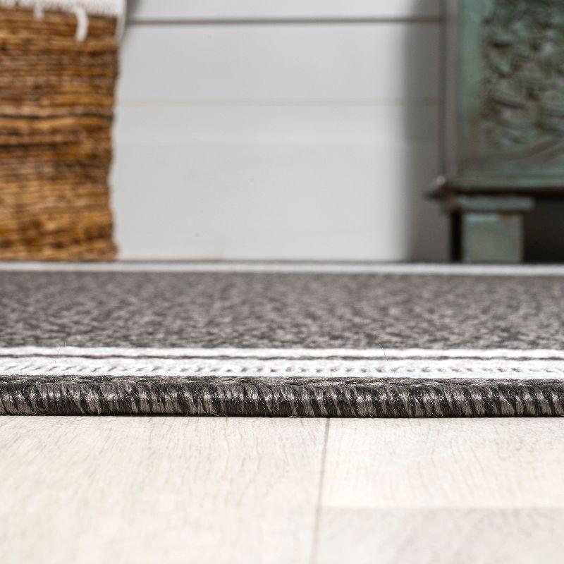 5' x 8' James Modern Border Stripe Indoor/Outdoor Area Rug, Black/Cream - JONATHAN Y