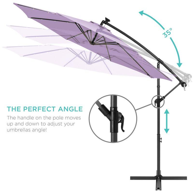 Best Choice Products 10ft Solar LED Offset Hanging Outdoor Market Patio Umbrella w/ Adjustable Tilt - Lavender