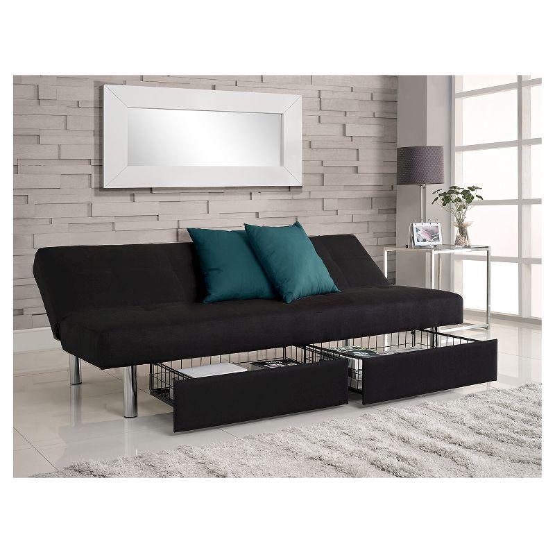 Sola Storage Futon Black - Dorel Home Products: Microfiber Upholstery, Sleeper with Compartments