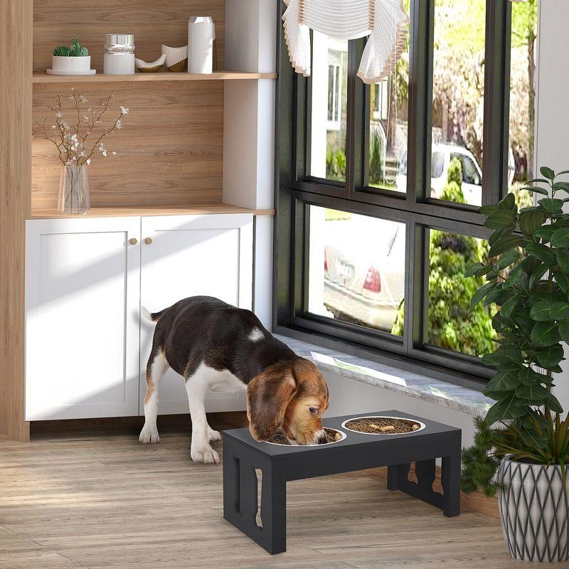 Black Elevated Stainless Steel Pet Feeding Station with Dual Bowls