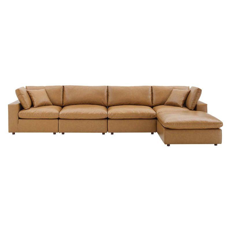 Modway Commix Down Filled Overstuffed Vegan Leather 5-Piece Sectional Sofa