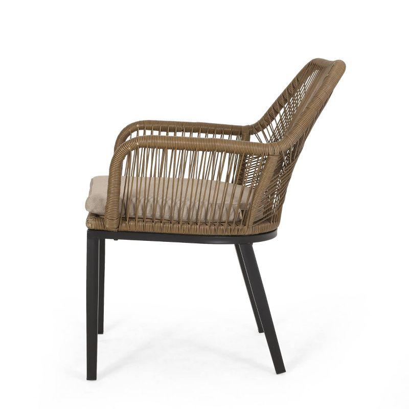 2pk Russel Outdoor Wicker Dining Chairs with Cushions Light Brown/Beige - Christopher Knight Home: Weather-Resistant Iron Frame