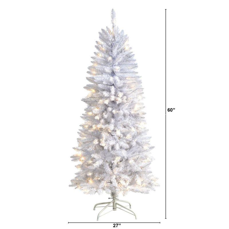 Nearly Natural 5-ft Slim White Artificial Christmas Tree with 150 Warm White LED Lights and 491 Bendable Branches