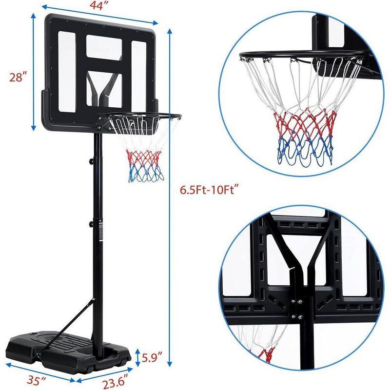 Adult Basketball Hoop, Outdoor Removable Basketball Hoop, Portable Basketball Hoop, 6.6-10 FT Adjustable with 44 Inch Backboard, Black