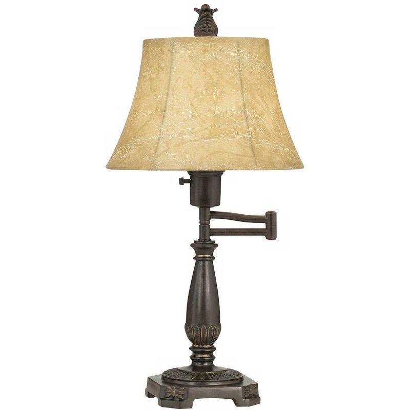 Bronze Adjustable Swing Arm Table Lamp with Faux Leather Shade