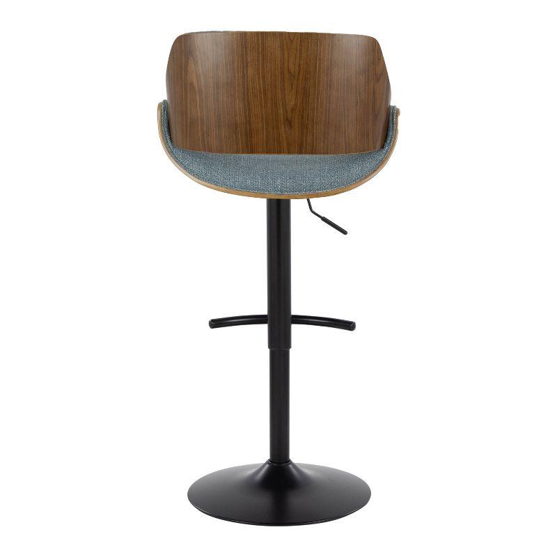 Set of 2 Fabrizzi Adjustable Barstools Walnut/Black/Blue - LumiSource: Modern Swivel, Contoured Seat, Metal Frame