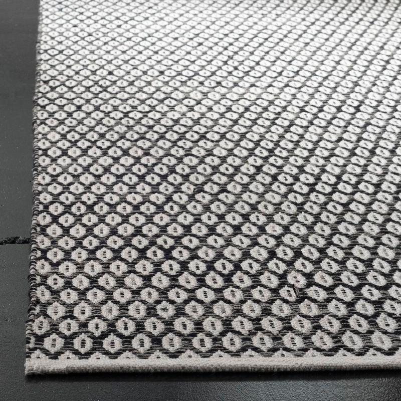 Ivory and Black Hand-Woven Cotton Wool Blend Area Rug, 5' x 8'