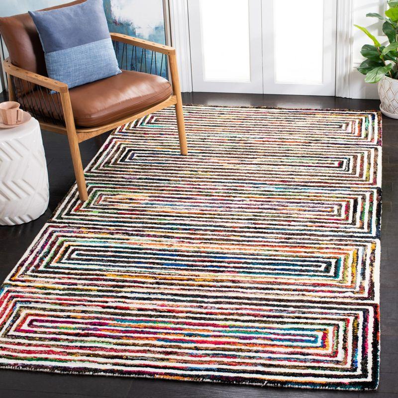 Dakota Fields Nantucket Hand Tufted Wool/Cotton Geometric Rug in Brown/Pink/Blue