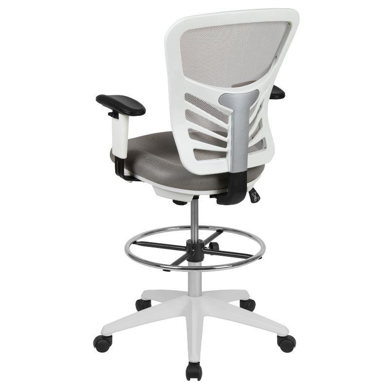 ErgoFlex Light Gray Mesh Drafting Chair with White Frame and Chrome Accents