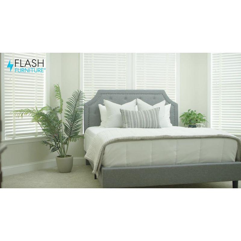 King-Size Transitional Beige Fabric Upholstered Bed with Nailhead Trim