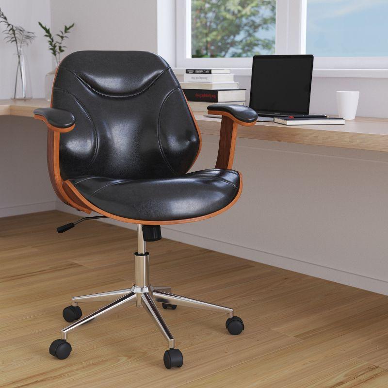 Merrick Lane Mid-Back Ergonomic Office Chair Executive Swivel Bentwood Frame Desk Chair in Black Faux Leather