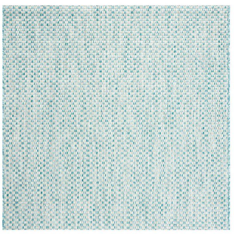 Light Blue and Grey Square Synthetic Indoor/Outdoor Rug