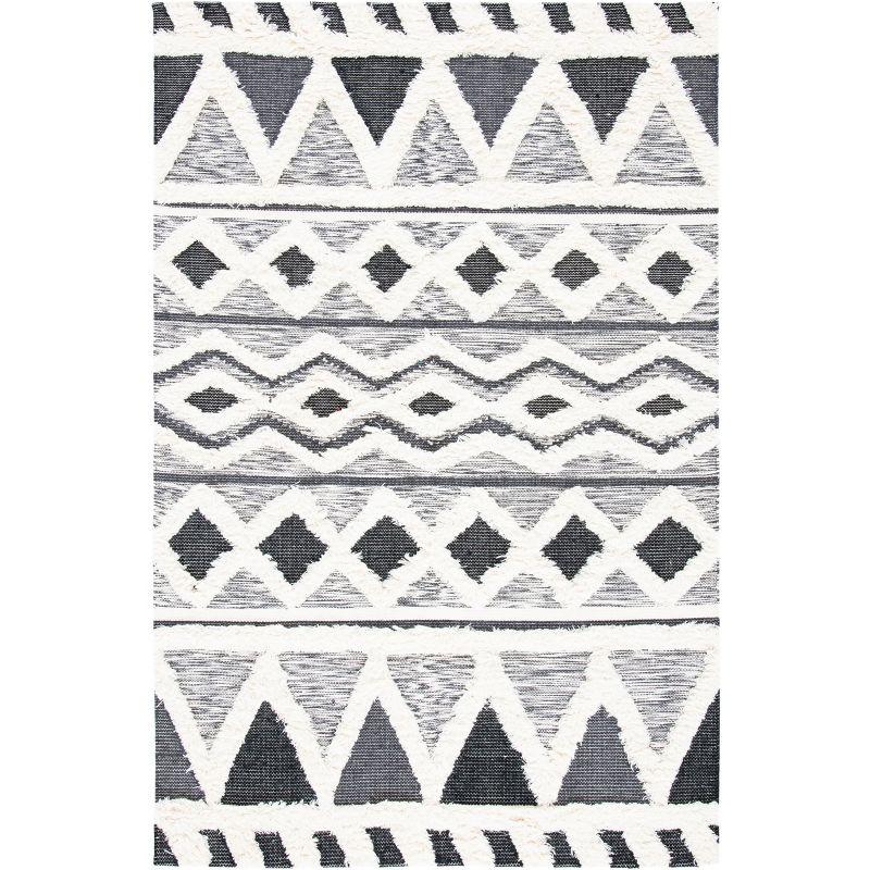 Ivory and Black Hand-Tufted Wool 4' x 6' Rug