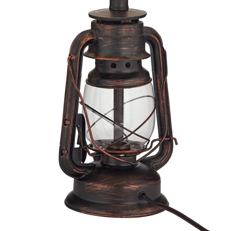 Franklin Iron Works Murphy Rustic Industrial Accent Table Lamp Miner Lantern 23" High Red Bronze Oatmeal Fabric Shade for Bedroom Living Room Office