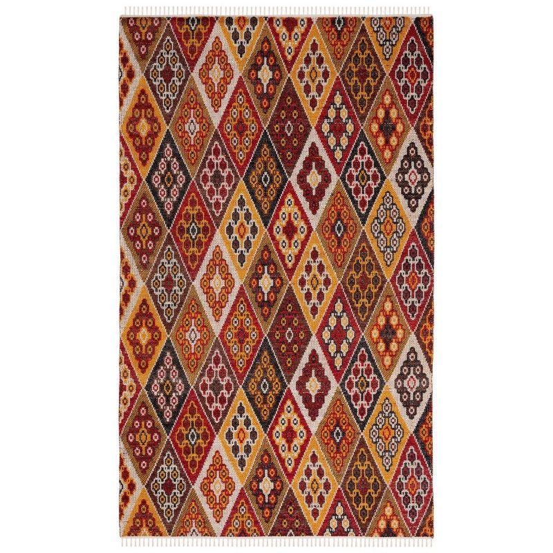 Handwoven Red and Gold Wool Kilim Area Rug, 5' x 8'