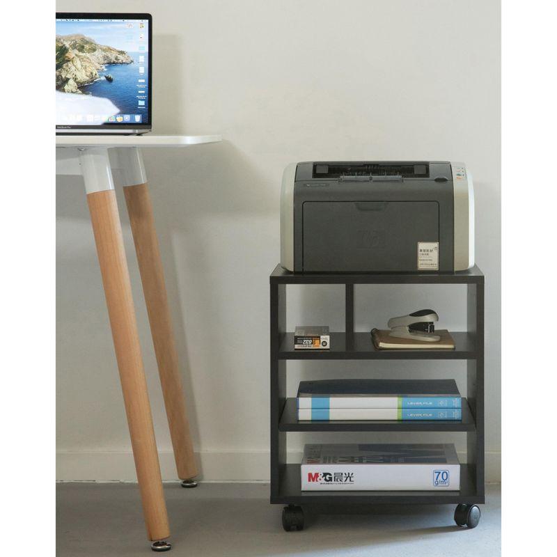 Black Wooden Office Storage Printer Stand with Wheels