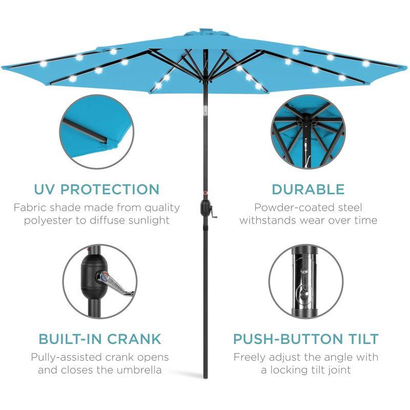 Best Choice Products 10ft Solar LED Lighted Patio Umbrella w/ Tilt Adjustment, UV-Resistant Fabric - Sky Blue