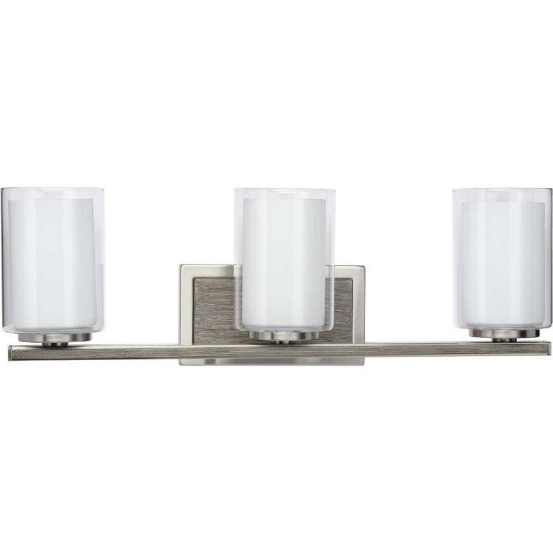 Progress Lighting Mast Collection 3-Light Bath Vanity in Brushed Nickel with Clear and Etched Glass Shades