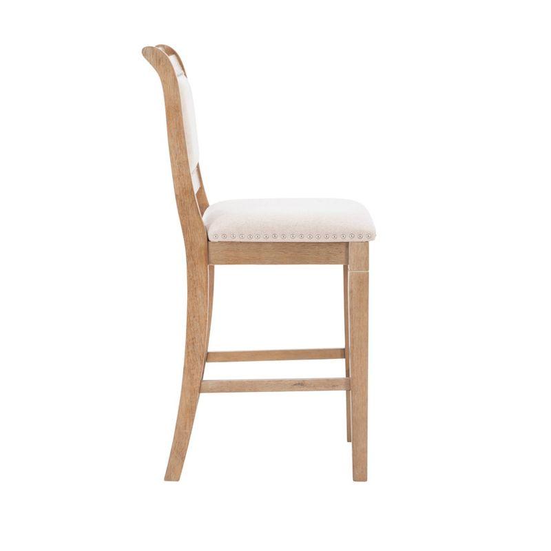 Emmy Padded Back Nailhead Counter Height Barstool Natural - Linon: Upholstered, Footrest, Rustic Wash