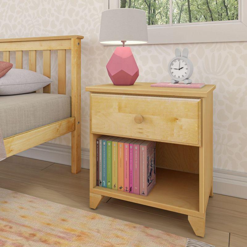 Natural Wood Kids Nightstand with Drawer and Shelf