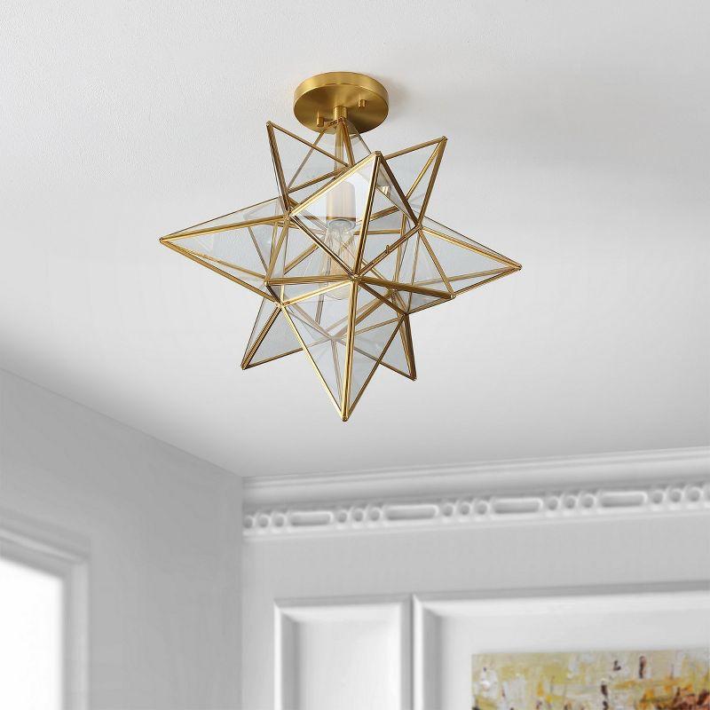 Abrielle 19" Antique Brass and Clear Glass Star Faceted LED Flush Mount