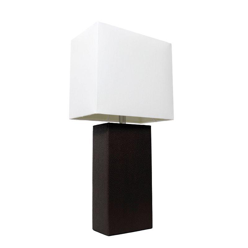 Leather Table Lamp with Fabric Shade Black - Elegant Designs: Modern Rectangle Shade, UL Listed, E26 Socket
