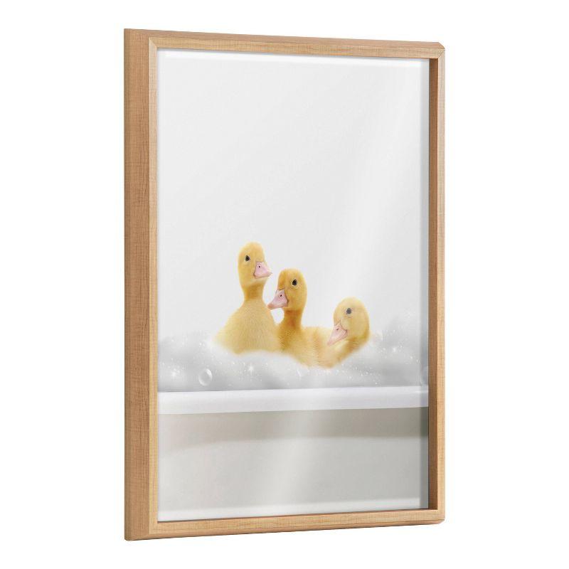 Natural Framed Baby Ducks Bubble Bath Wall Art