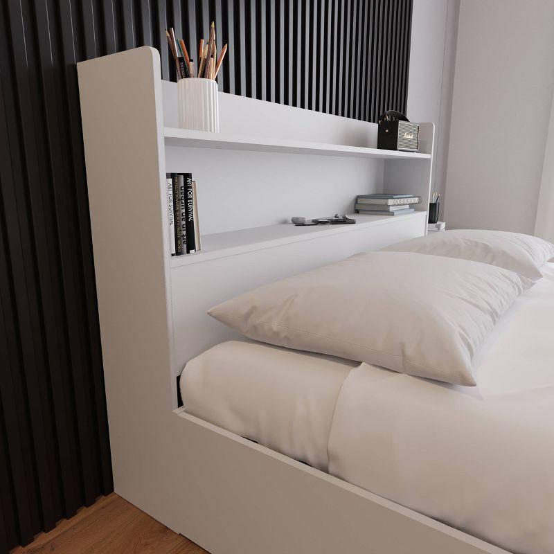 White Queen Wood Bookcase Headboard with Storage