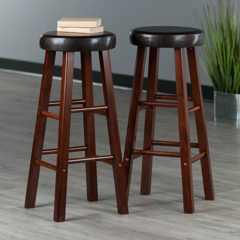 29" 2pc Maria Cushioned Barstools Walnut/Espresso - Winsome: Solid Wood, Faux Leather, Home Bar Seating