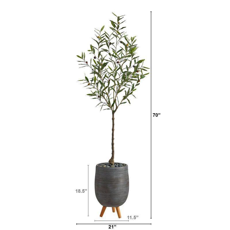 Nearly Natural 70-in Olive Artificial Tree in Gray Planter with Stand