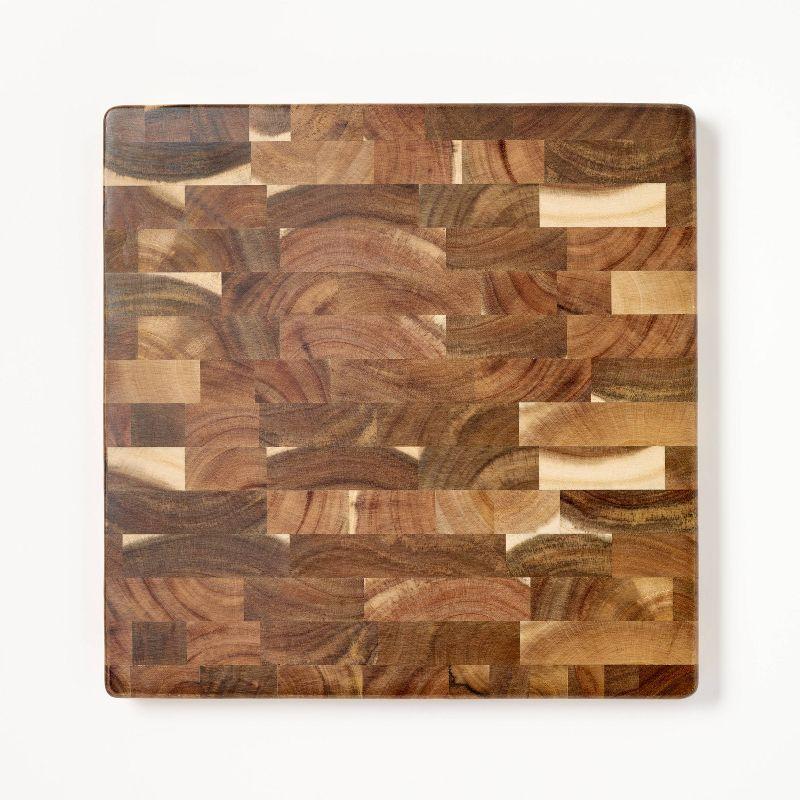 14"x14" End Grain Acacia Wood Butcher Block Cutting Board