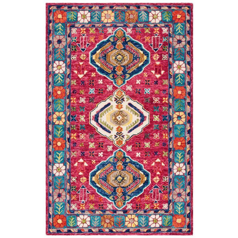 Hand-Tufted Artisan Red and Blue Wool Accent Rug - 3' x 5'