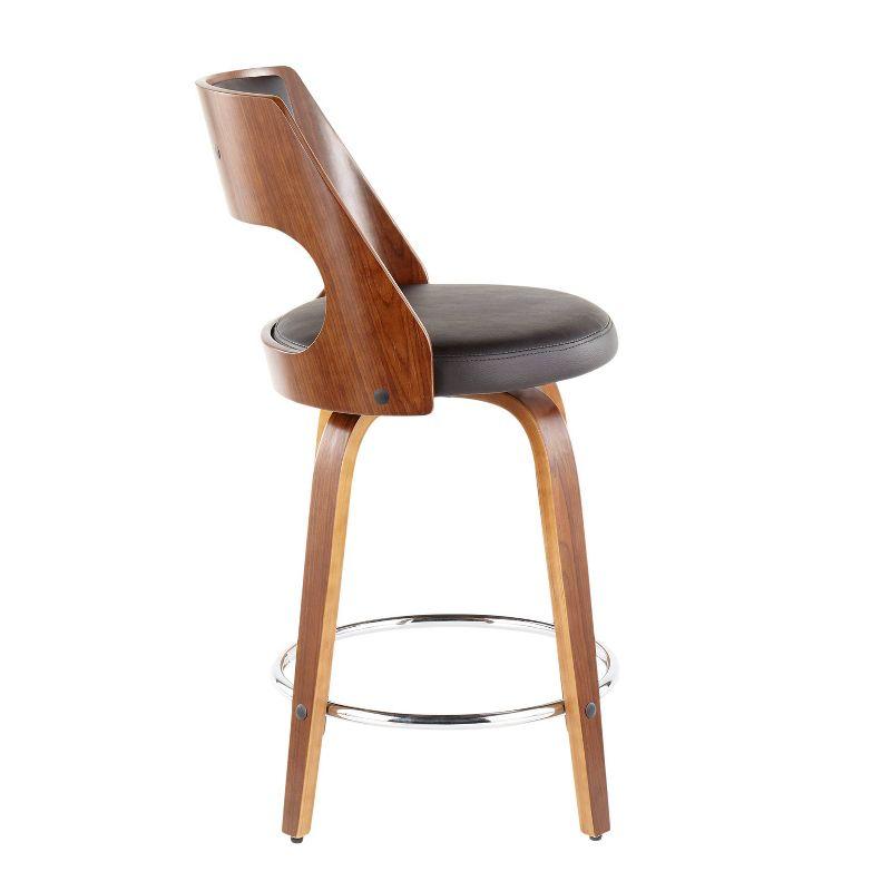 Walnut and Brown Leather Swivel Counter Stool, Mid-Century Modern