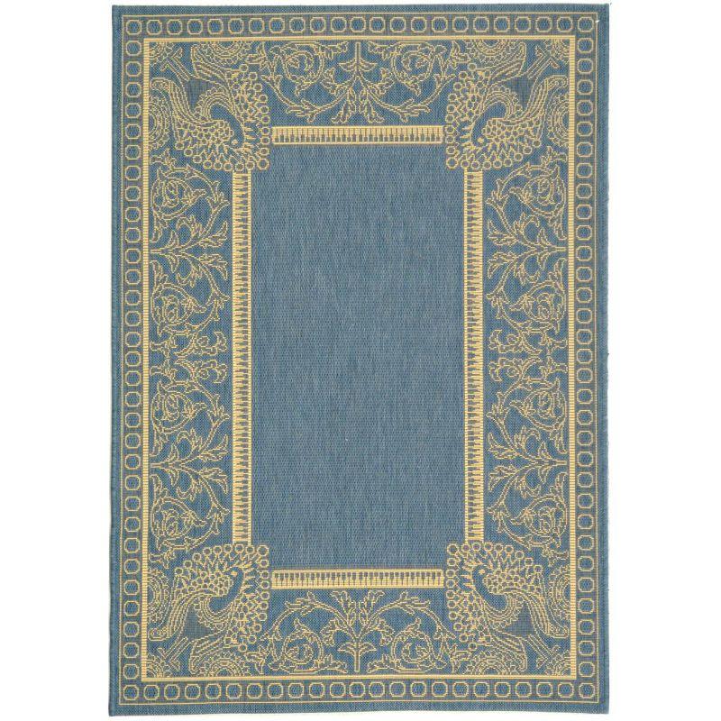 Blue and Natural Rectangular Stain-Resistant Synthetic Area Rug