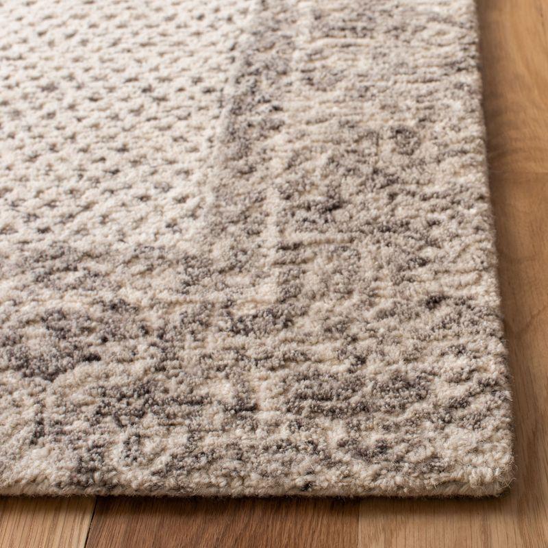 Ivory and Grey Handmade Wool Abstract Runner Rug